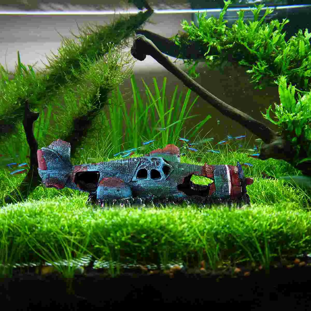 Resin Craft Fish Tank Plane Artificial Plane Wreckage Decor Aquarium Landscape Ornament Size S aquarium plane