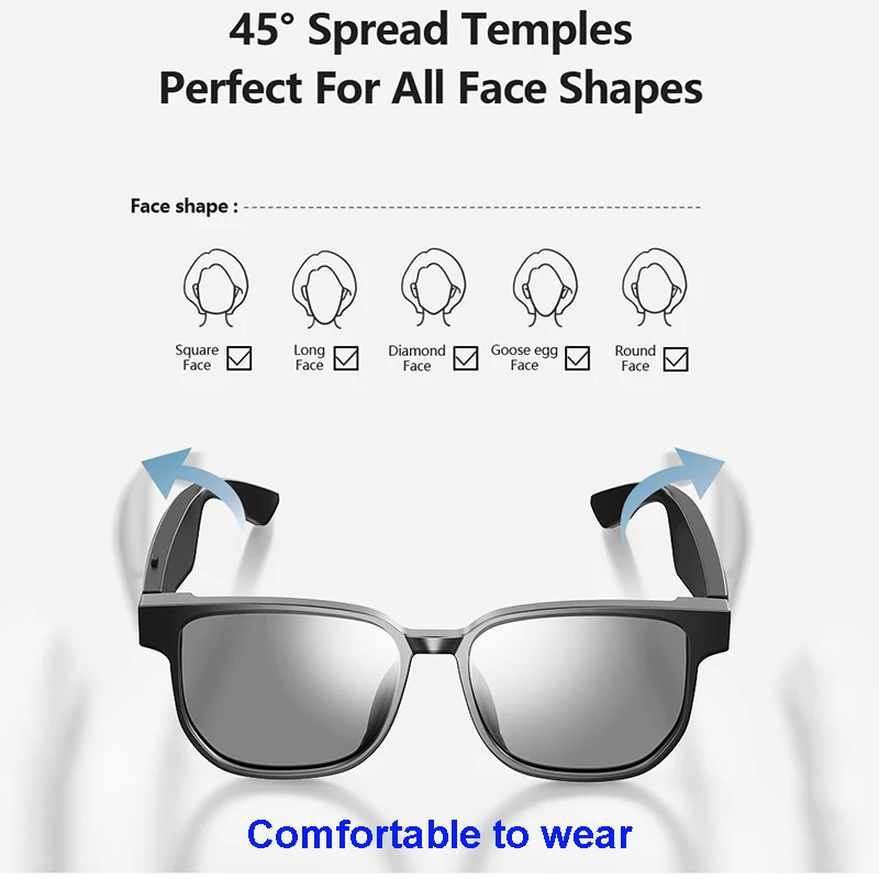 New Smart Glasses Wireless Earphones Bluetooth 5.1 Sunglasses Outdoor Drive Sport Hands-Free Calling Music Anti-Blue Eyeglasses