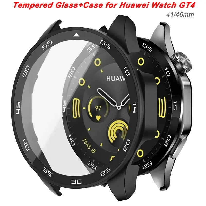 Premium Full Coverage Tempered Glass Case for Huawei Watch GT4 - Screen Protector & Bumper Cover Accessories