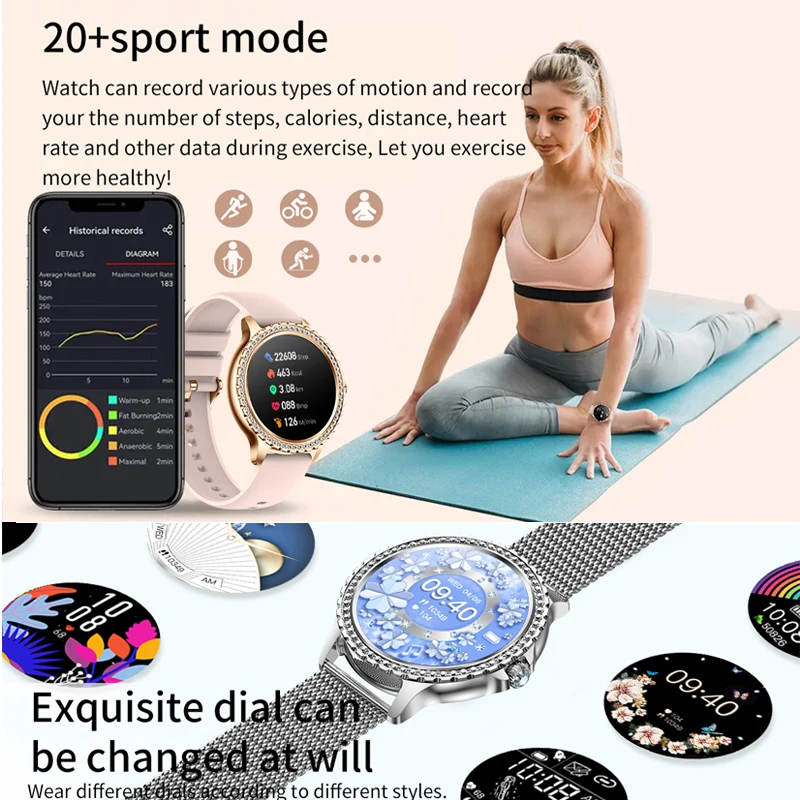 Fashion Women's Smart Watch 1.32 inch AMOLED 360*360 HD Screen Bluetooth Call Smartwatch Women Health Monitoring Bracelet Mujer