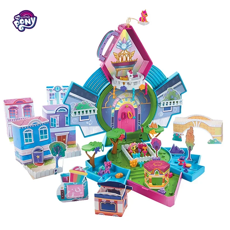 

Hasbro My Little Pony Miniature Crystal Brighthouse Assembled Model Mini Worlds Magic Play House Toys with Figurines Kids Gifts