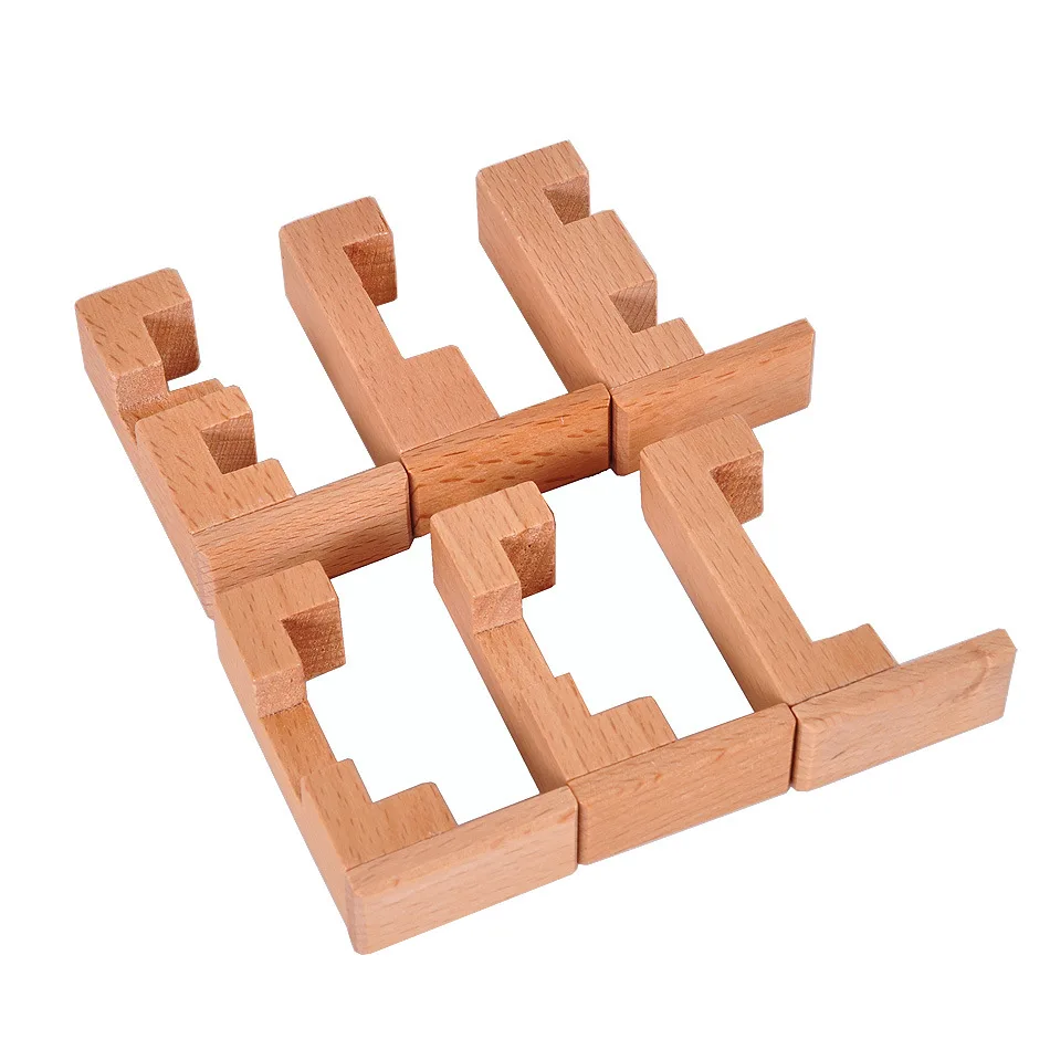Good Quality IQ Wooden Interlocking Puzzle Mind Brain Teaser Beech Wood Puzzles Game for Adults Children