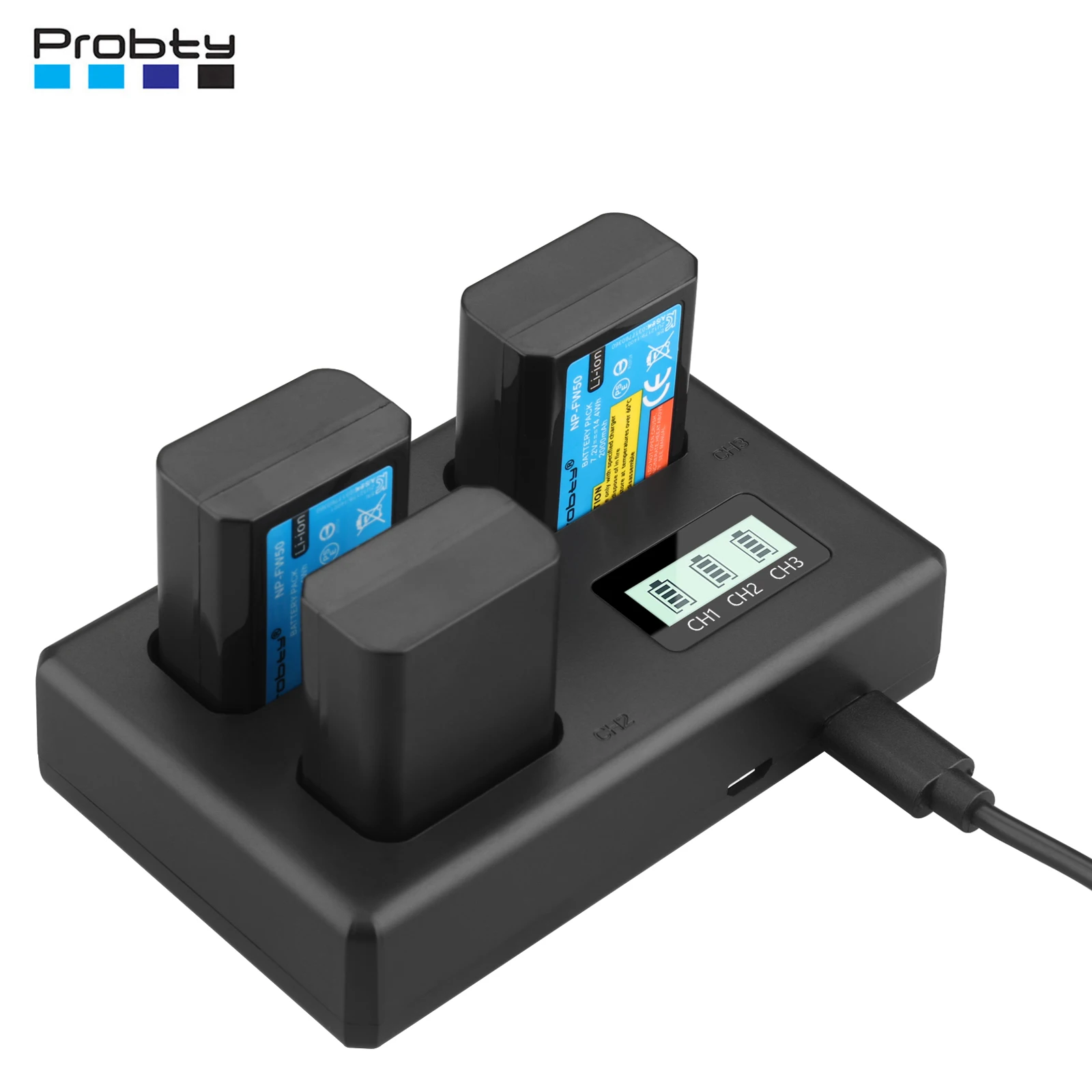 ayex Caricatore USB compatibile con Sony NP-FW50 per esempio a6400 a5100 a7 II a7R a7S II batteria ricarica tramite USB-C ad esempio laptop e power bank con indicatore di carica LCD