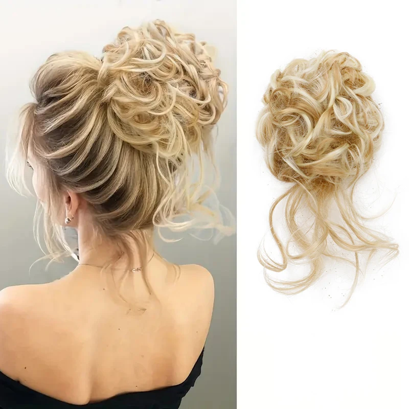 Synthetic Elegant Messy Curly Elastic Rubber Band Hair Bun Fluffy Easy to Style