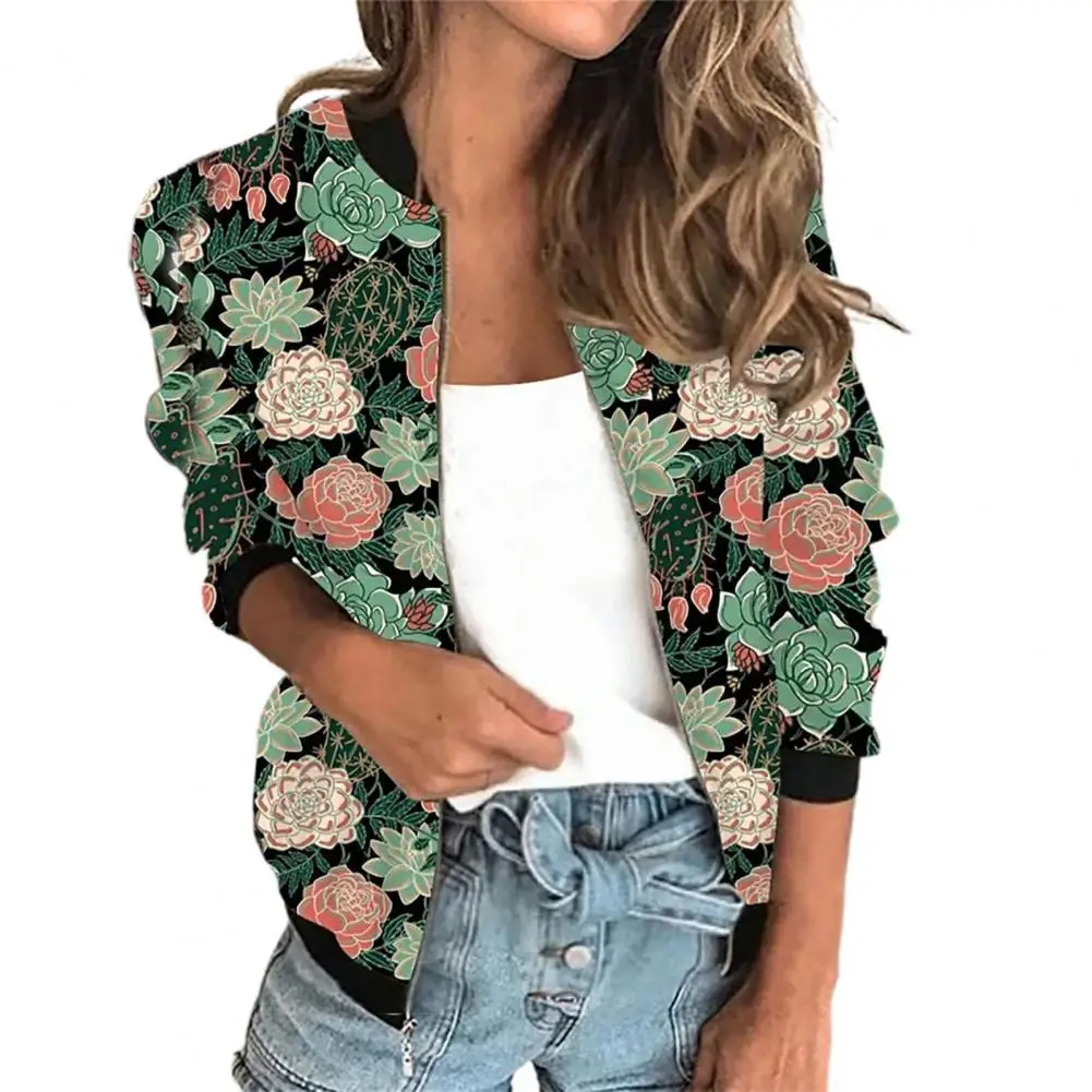 Women Floral Jackets Autumn Long Sleeve Zipper Print Jacket Casual Pocket Slim Female Fashion Outwears casaco feminino fashion blazer feminino elegant chaqueta mujer casual work wea jaqueta feminina women jackets coat women marynarka damska