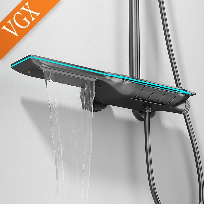 VGX Thermostatic Shower System Intelligent Digital Bathroom Shower Faucet Set Temperature Display Rainlfall Bathroom Shower Set 4