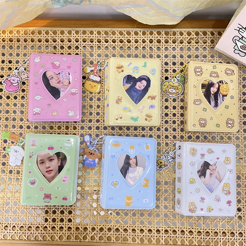 

3 Inch Love Heart Hollow Album 40 Pockets Bear Rabbit Pictures Storage Case Cards Collect Book Korean Keychain Photocard Holder