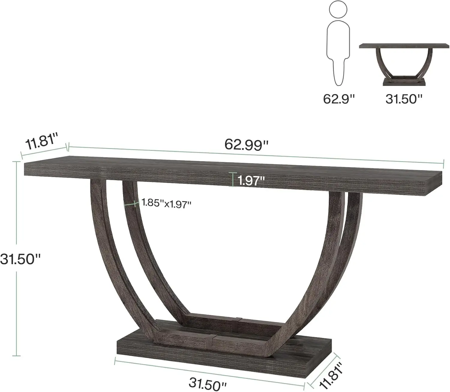 63-Inch Skinny Console Table 2-Tier Farmhouse Sofa Table Narrow Long Thickened Behind Couch
