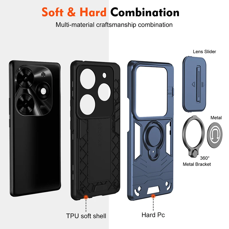Luxury Shockproof Armor Magnetic Case with Silicone Bumper and Hard PC Back Cover