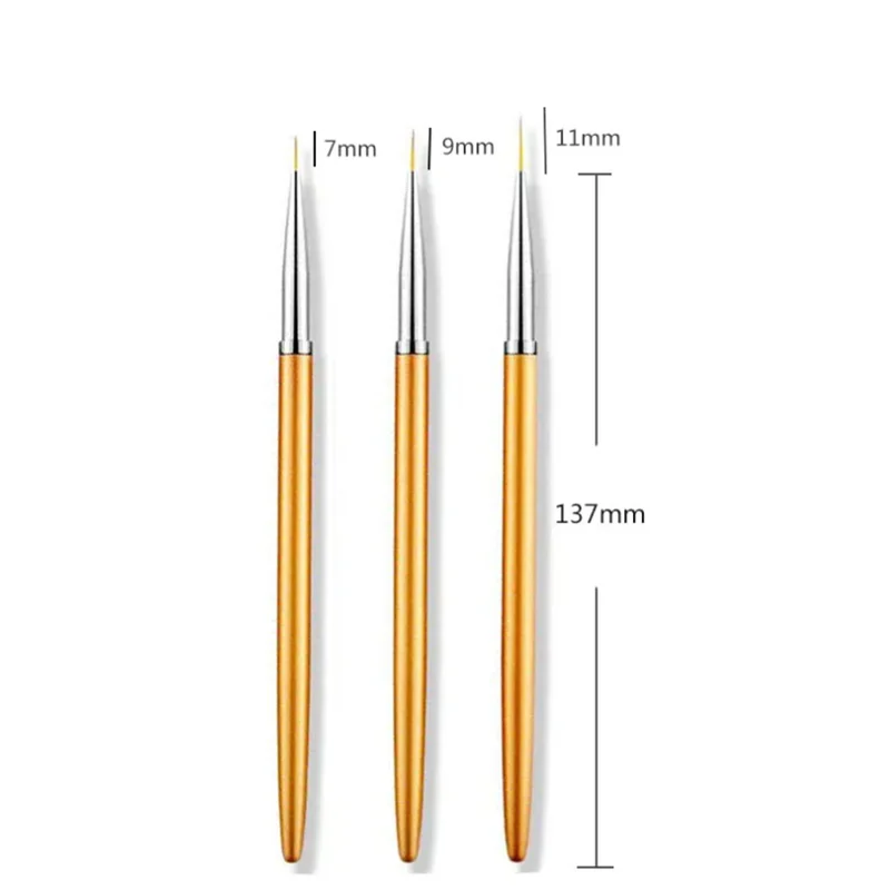 Acrylic French Stripe Nail Art Liner Brush 3D Tips Line Stripes DIY Drawing Pen UV Gel Brushes Painting Pen Manicure Tools 3Pcs