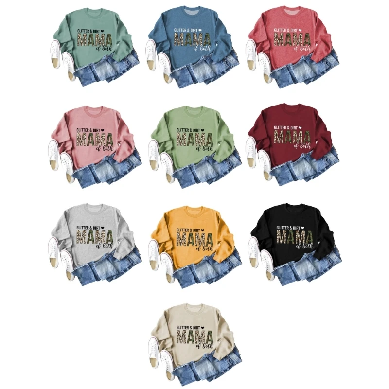 

Long Sleeve Sweatshirt for Women Glitter and Dirt Funny Letter Leopard Graphic Shirts Casual Loose Crewneck Pullover Top