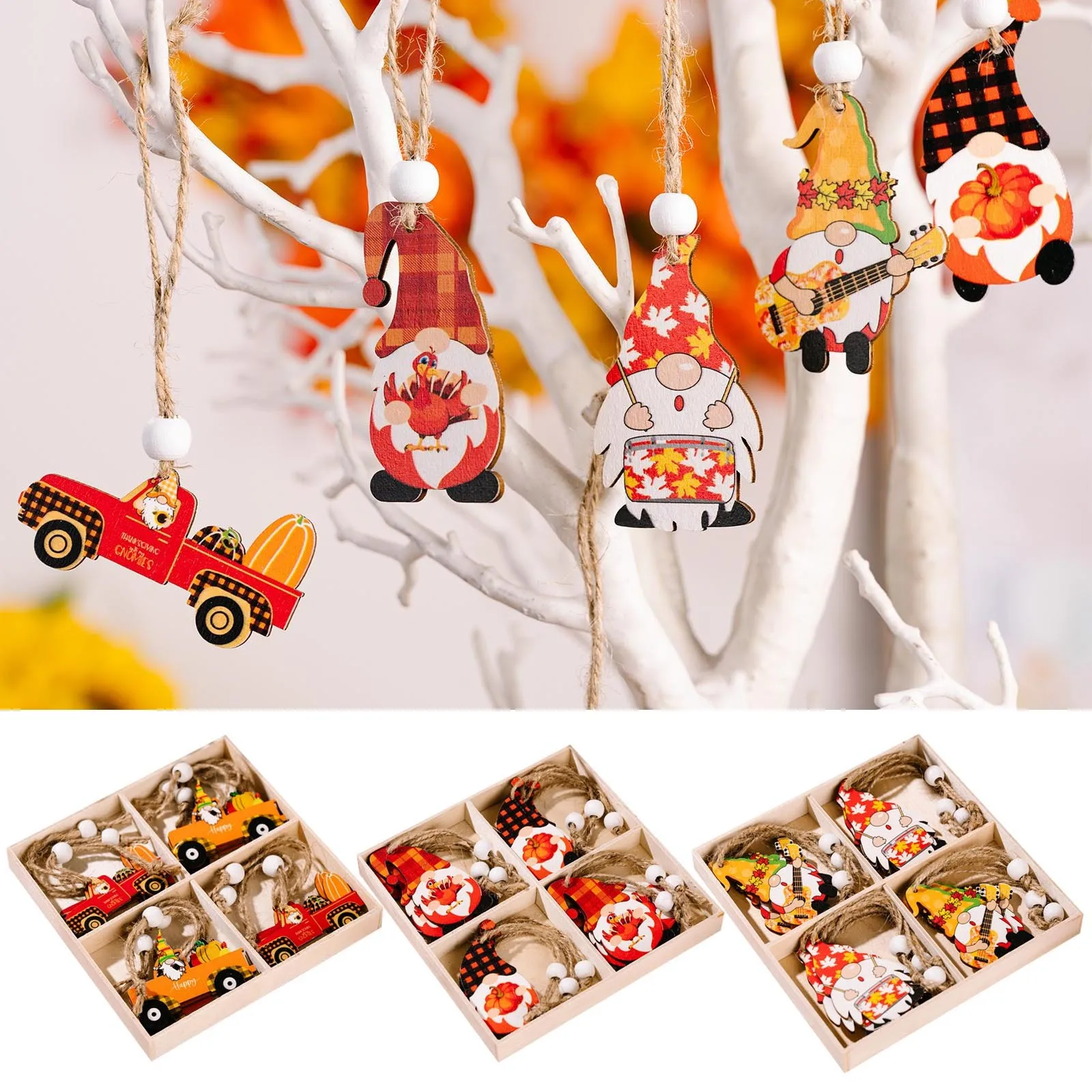 

Wooden Decorative Wood Box Hangers 12 Piece Package Harvest Season Wooden Hangers Christmas Tree Hanging Pendant Ornament Diy
