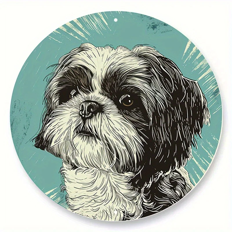 

aluminum metal logo with artificial woodblock printed circular wreath logo,apartment pet enthusiast gift, puppy theme decoration