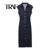 TRAF Sleeveless Denim Long Dress Women Bodycon Tank Midi Dress Woman Summer Ruched Button Up Casual Dresses For Lady 2024 1