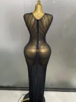 Sexy Sparkly Rhinestones Sleeveless Long Dress 2025 New Women Birthday Celebrate Evening Photo Shoot Stage Performance Costume - Image 3