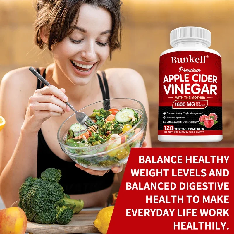 Apple Cider Vinegar Capsules with Mother Vegan ACV-Weight Management, Appetite Suppression, Digestion Detox Immunity Cleansing