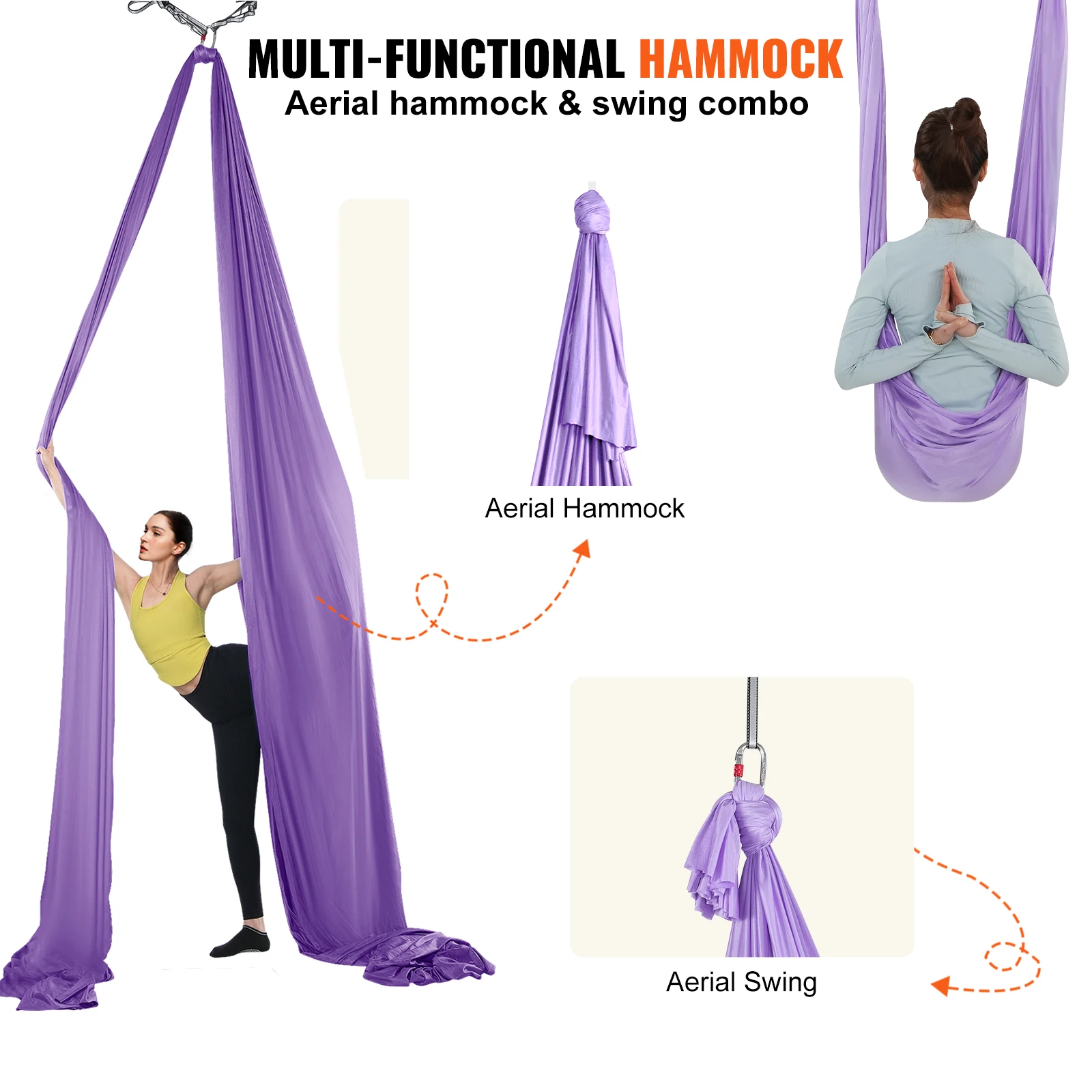 VEVOR Aerial Yoga Hammock & Swing 4.4 Yards Yoga Starter Kit Nylon Fabric Antigravity Flying for All Levels Fitness Bodybuilding 5