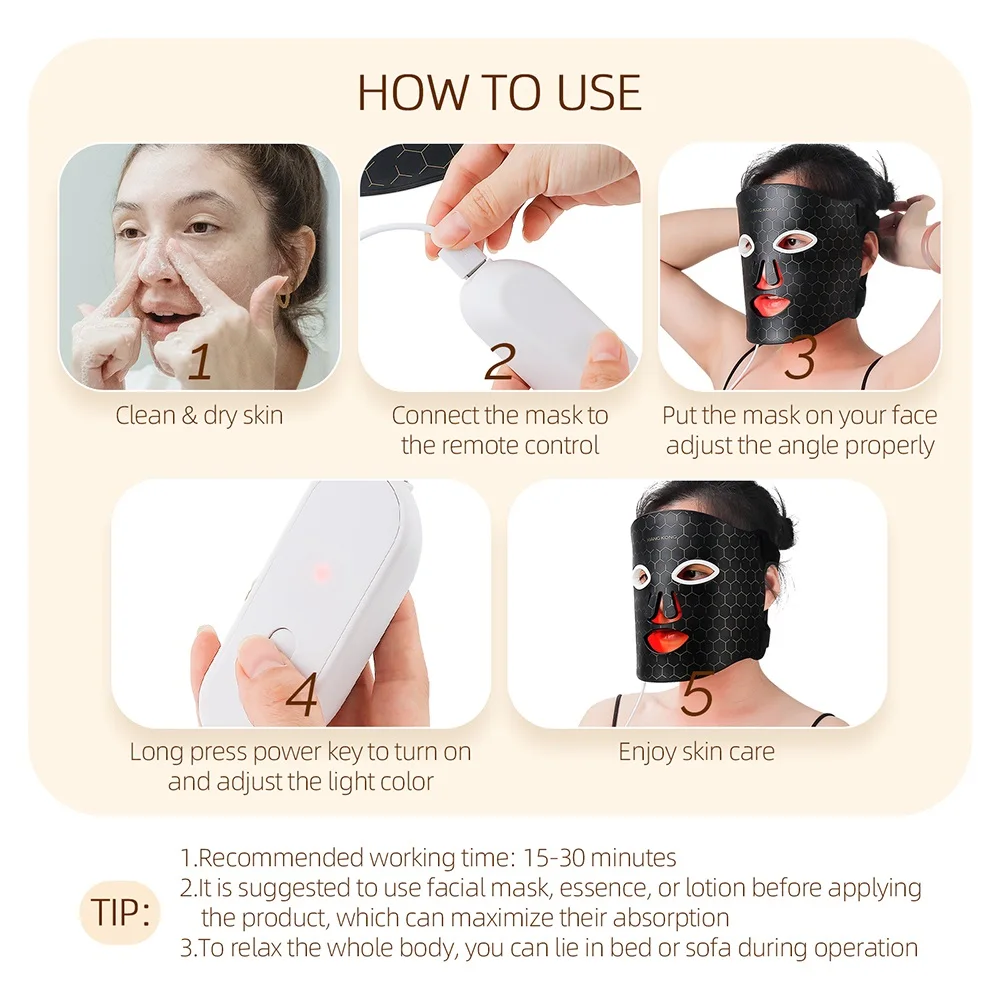 7 Colors LED Face Silicone Mask Flexible Facial Beauty LED Mask Photon Light Therapy Anti-Acne Skin Care Wireless Use 1200mA