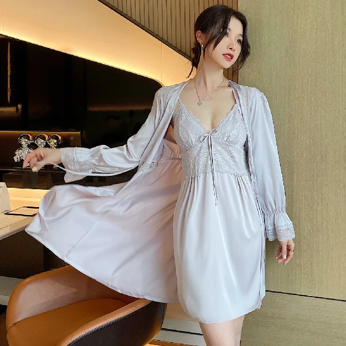 

2022 Spring New Style with Bra Lace Sexy Lace Home Clothes Nightdress Women's Sling Nightgown Morning Gown Ice Comfortable