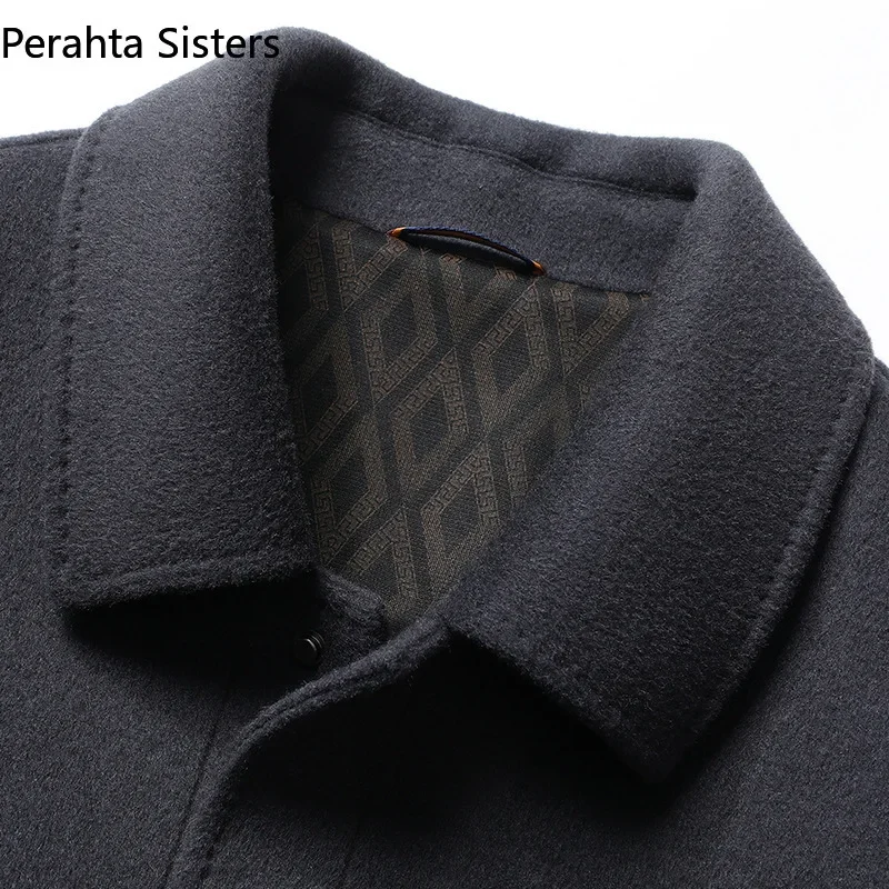 Brand Top Quality 69.8% Wool Jacket For Men Autumn Winter Solid Color Business Goose Down Liner Double-Sided Woolen Coat Jackets 2