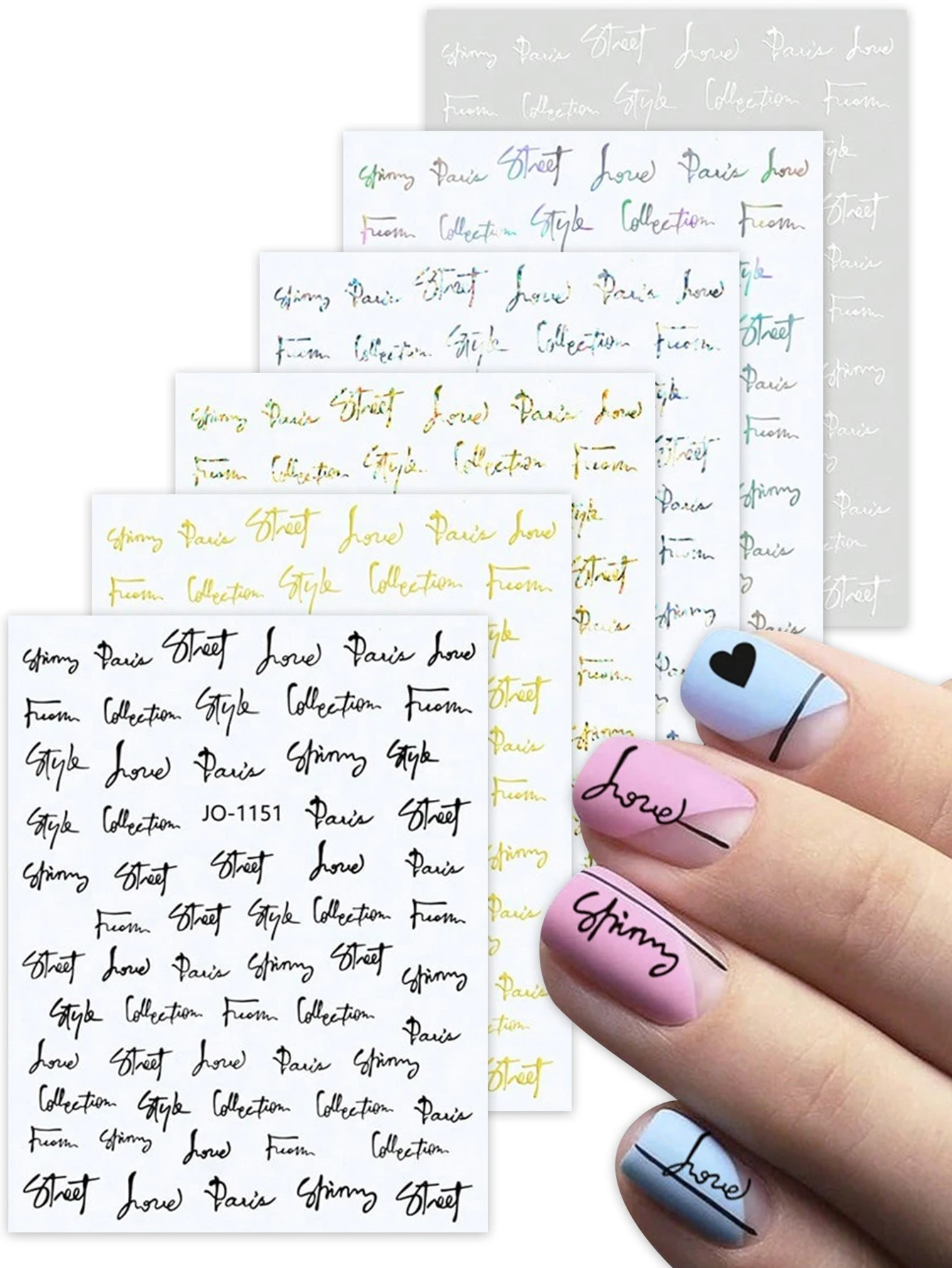 Stylish Handwriting Self-Adhesive Nail Art Stickers - Elegant DIY Manicure Decals