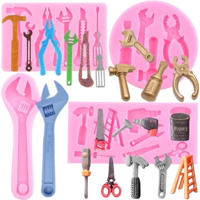 Csavarok Csavarkulccsal Szilikon Penész Kalapács Fondant Penészek Csokoládé Cukorka Agyag Sütés Torta Dekoráció Szerszámok Houseware Gyanta Formák