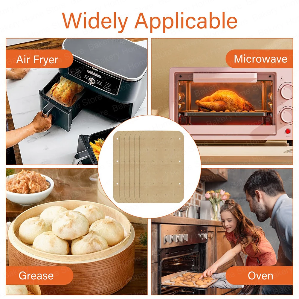 200PCS Air Fryer Disposable Perforated Parchment Paper Liners Non-Stick Baking Paper Mat For Ninja AF400UK AF300UK Tower Salter