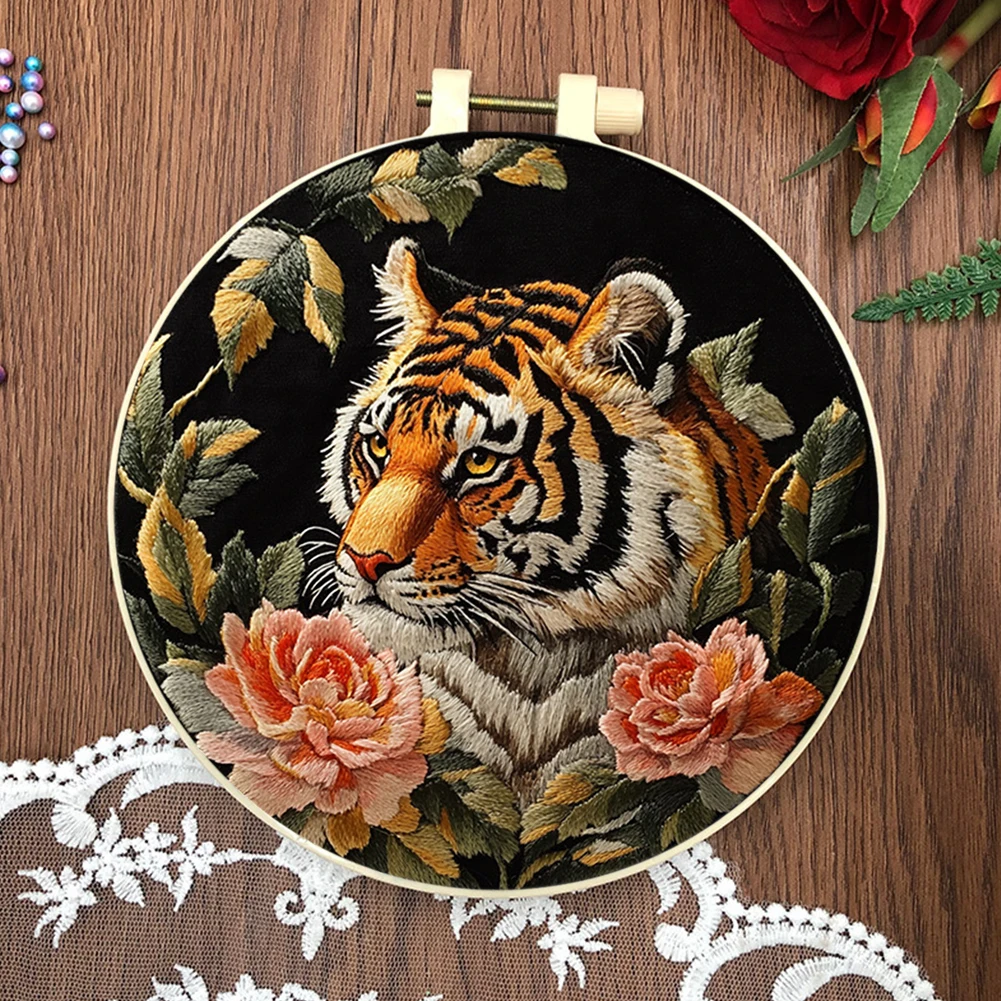 Tiger Stamped Cross Stitch Embroidery Kits with Hoop Cloth Color Thread embroidery set embroidery kits embroidery hoop