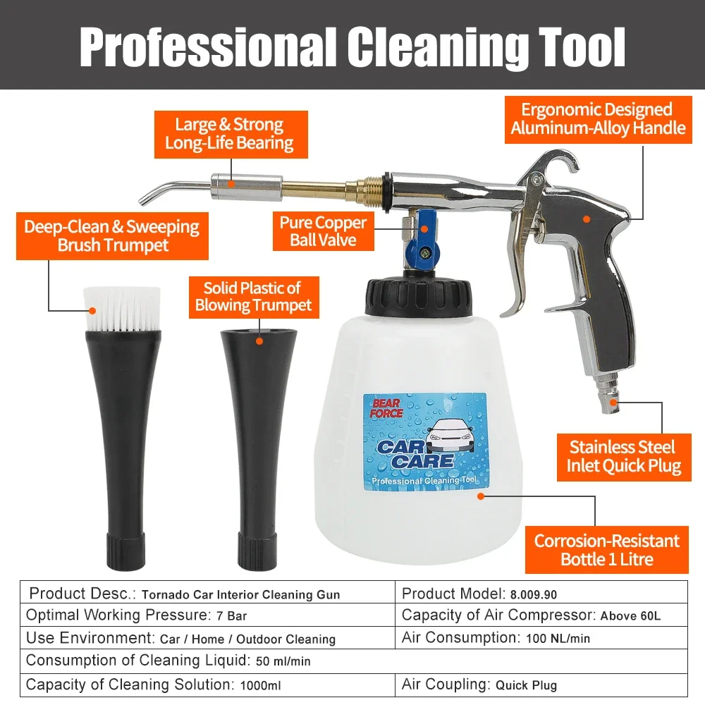 Tornado Pneumatic Air Foam Gun High Pressure Car Wash Interior Deep Cleaning Gun Espuma Tool for Tornador Detailing Tool 2