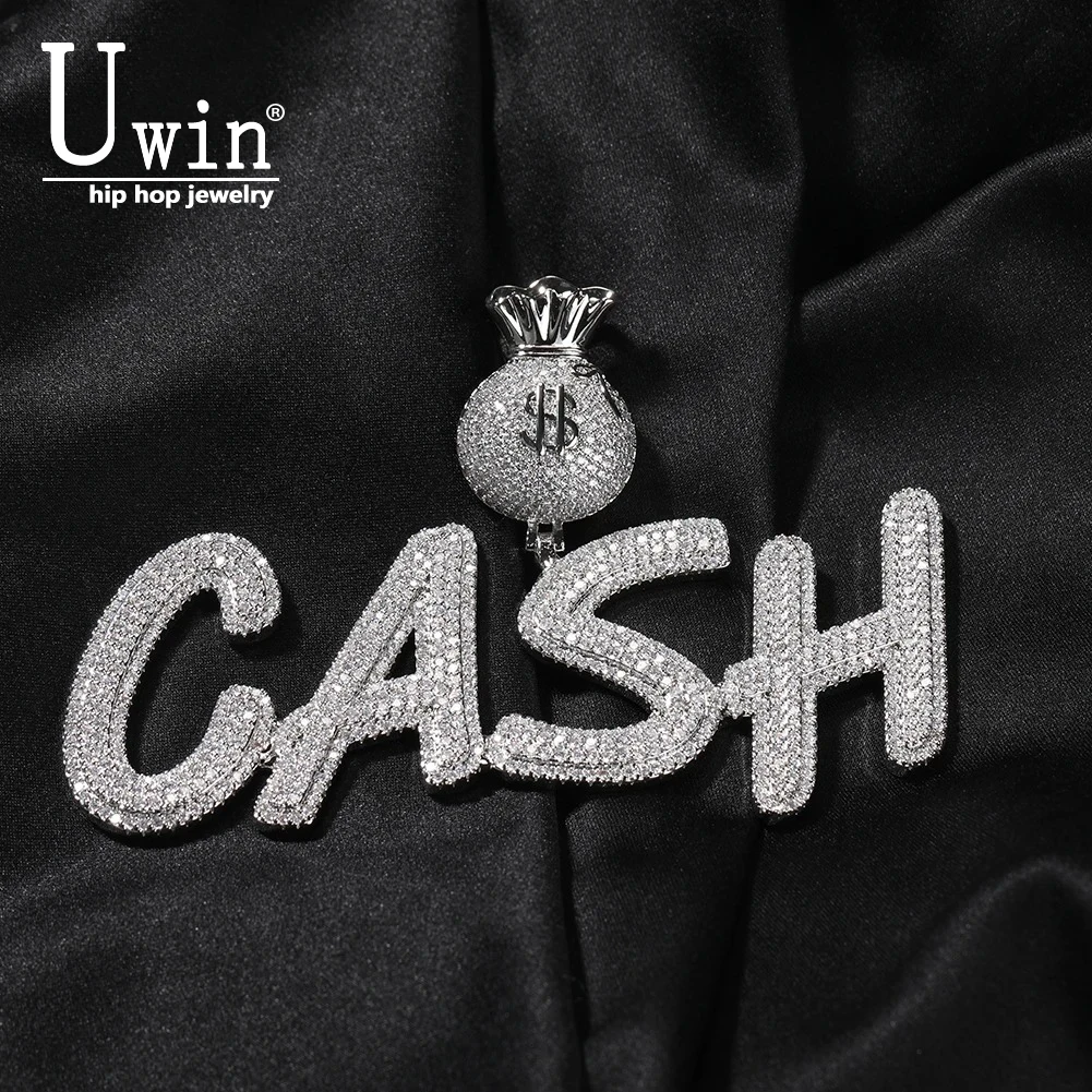 Uwin Custom Bubble Letters With Dollar Sign Money Bag Bail Name Pendant ...