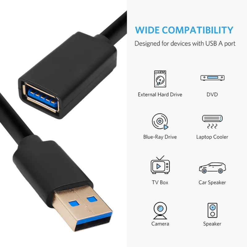 USB 3.0 2.0 연장 케이블, 고속 USB 3.0 케이블 연장 코드, 스마트 TV SSD Xbox One 노트북 PC용, 1m 2m 3.0m