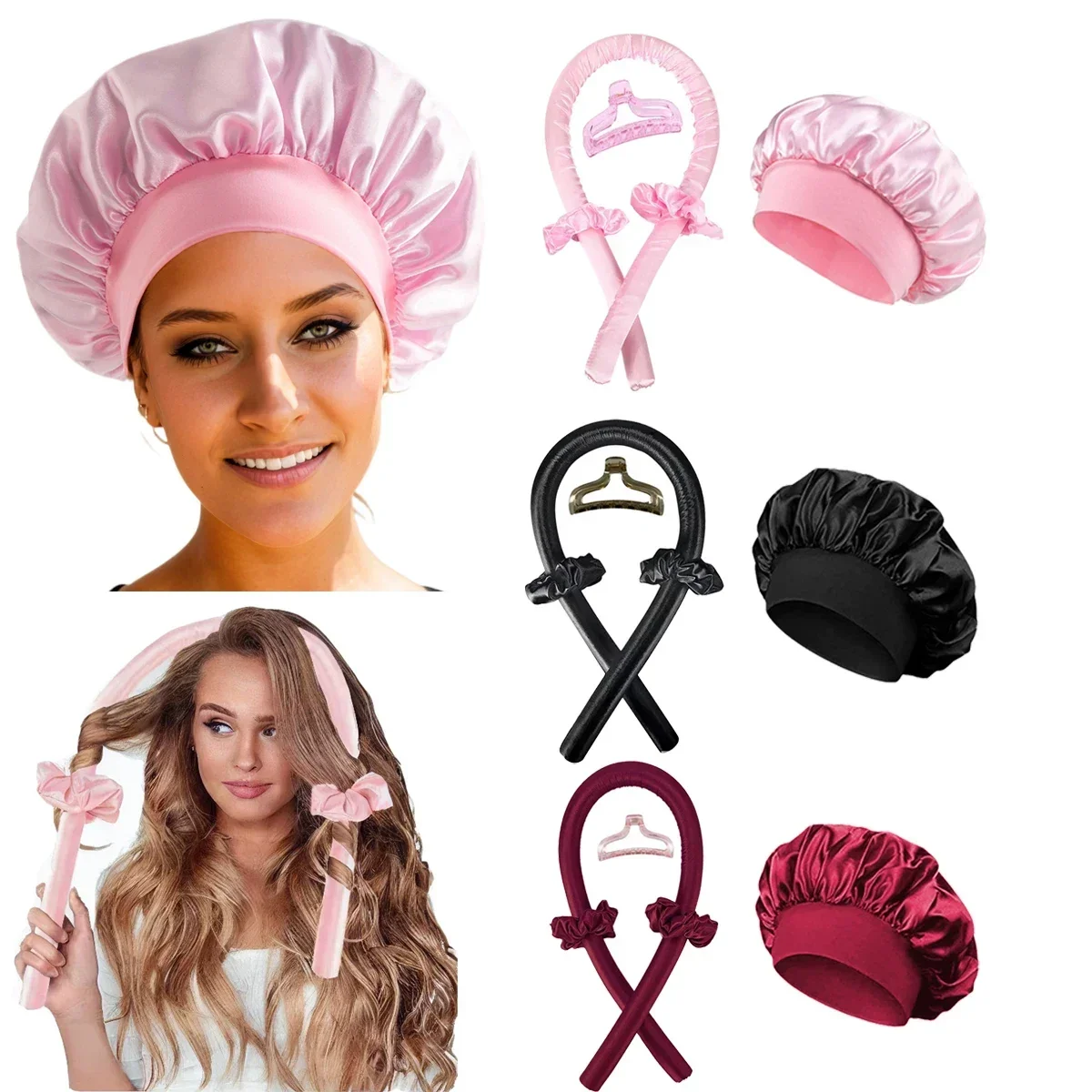 Hair Curling Tools Heatless Curling Rod Headband No Heat Hair Curler Hair Rollers Soft Curlers Lazy Curls Satin Bonnet Night Cap