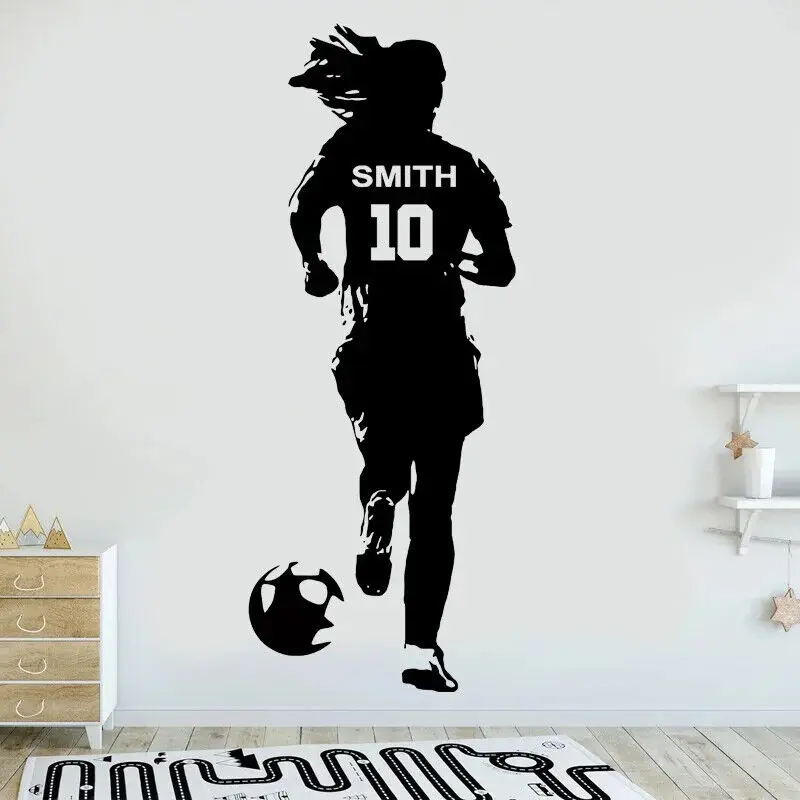 Vinyl Wall Sticker Personalized Football Player Girl Soccer Wall Decals ...