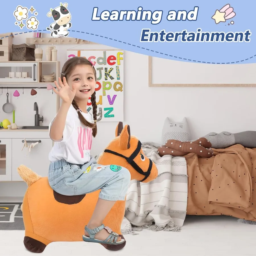Bouncy Hopper Cow Horse 2 PCS Inflatable Hopping Outdoor Ride on Bouncy Animal Play Toys with Pump for Toddlers Boys Girls 3 4