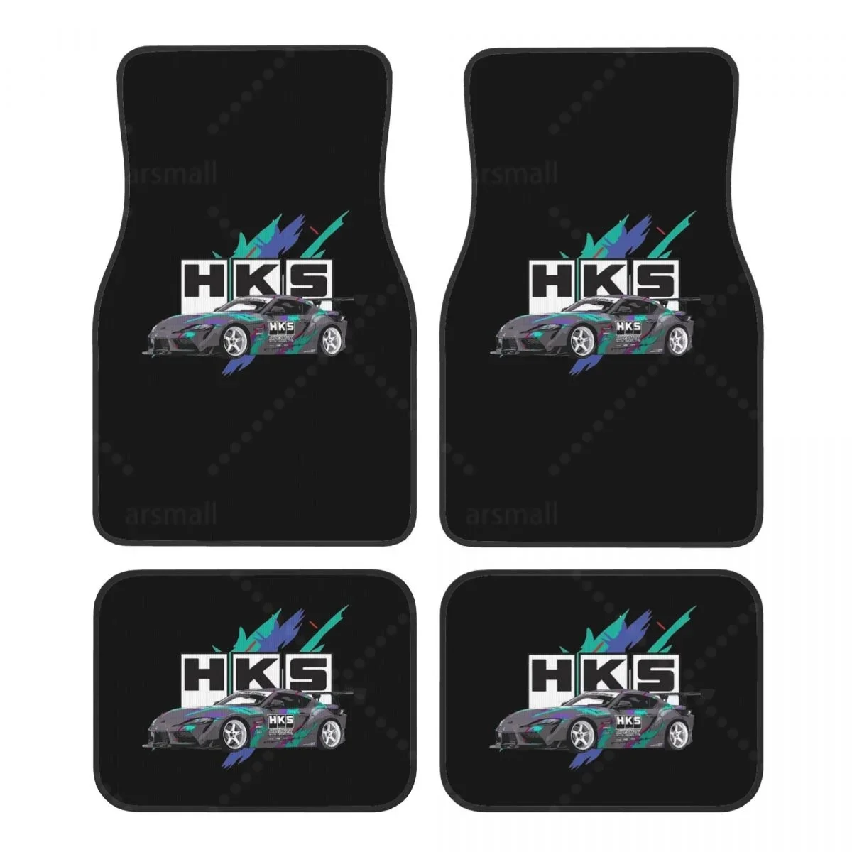 HKS 레트로 패턴 자동차 바닥 매트, 고강도 앞뒤 고무 바닥 매트 카펫 바닥 보호, 대부분의 차량에 적합