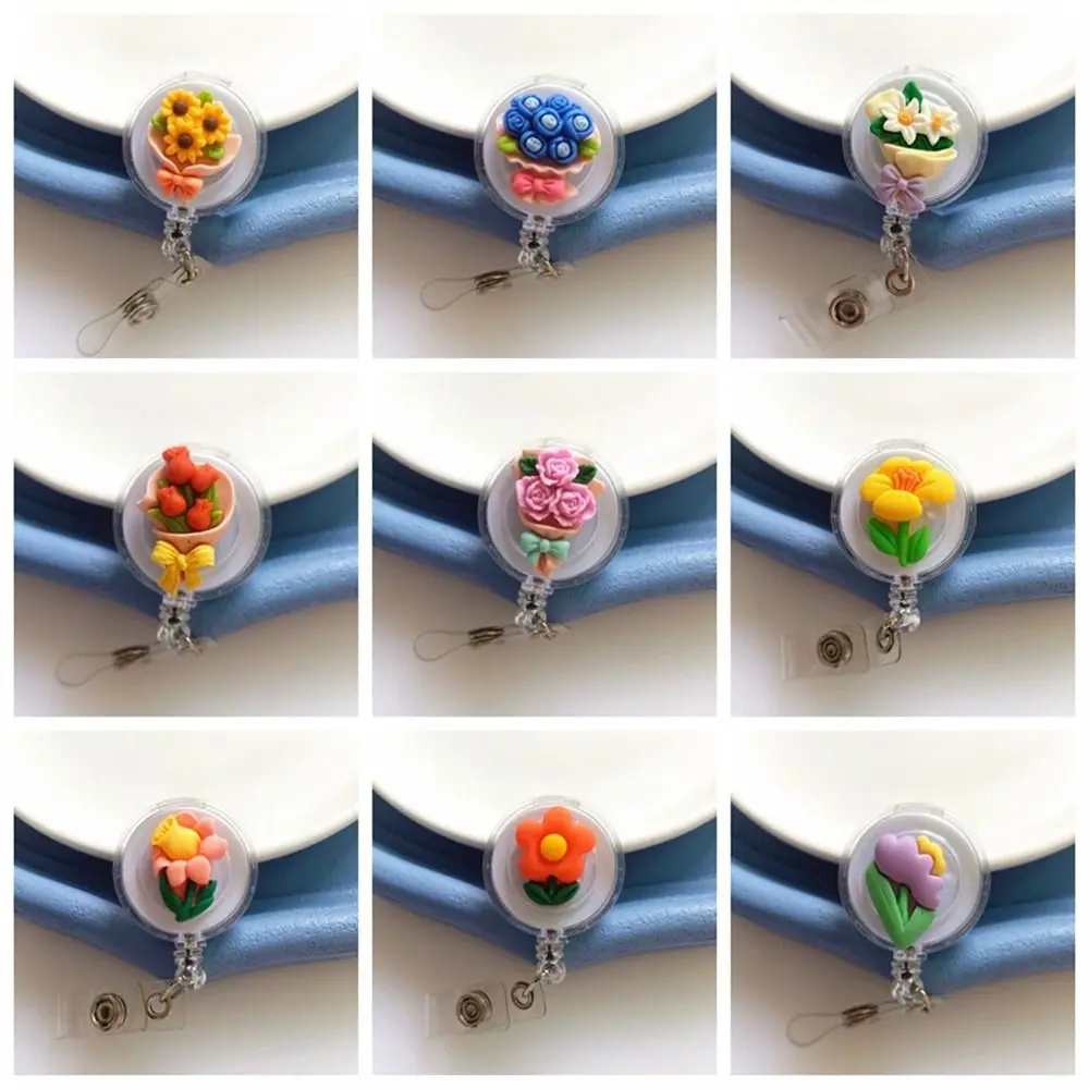 Retractable Nurse Badge Reel Name Tag Chest Card Flora Badge Holder Exhibition Card Flower Easy Pull Buckle Hospital Use 6 color retractable nurse badge reel clip badge holder students doctor id card holder keychain telescopic easy pull buckle
