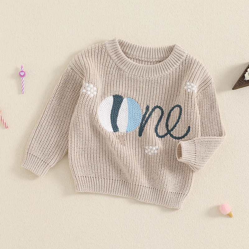 FOCUSNORM 5 Farben Herbst Winter Baby Jungen Mädchen Geburtstag Pullover Brief Stickerei Warme Gestrickte Langarm Pullover Strickwaren – Detail 2