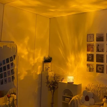 Water Ripple Night Light Touch Control Rotating Water Wave Lamp Projector USB Rechargeable Atmosphere Crystal Lamp Room Decor 4