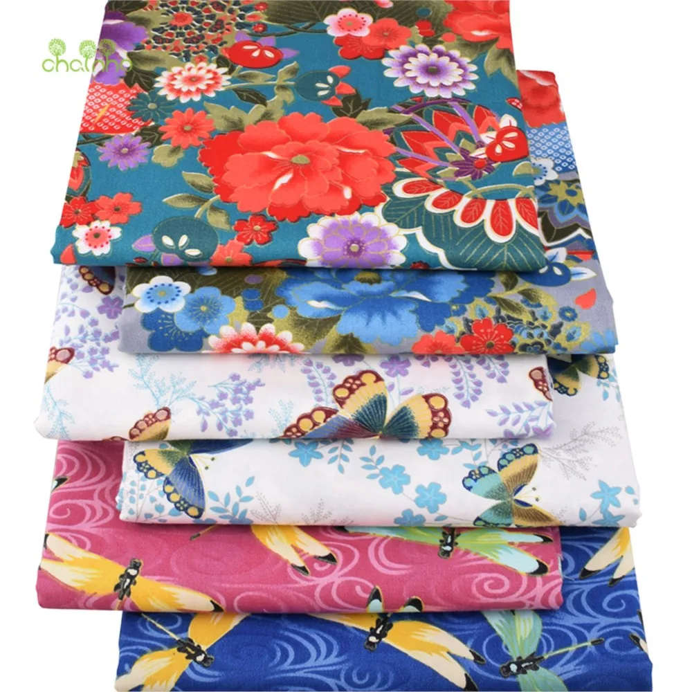Chainho,Printed Twill Weave Cotton Fabric,DIY Sewing Quilting Material,Patchwork Cloth,Floral Series,6 Designs,2 Size,CC316