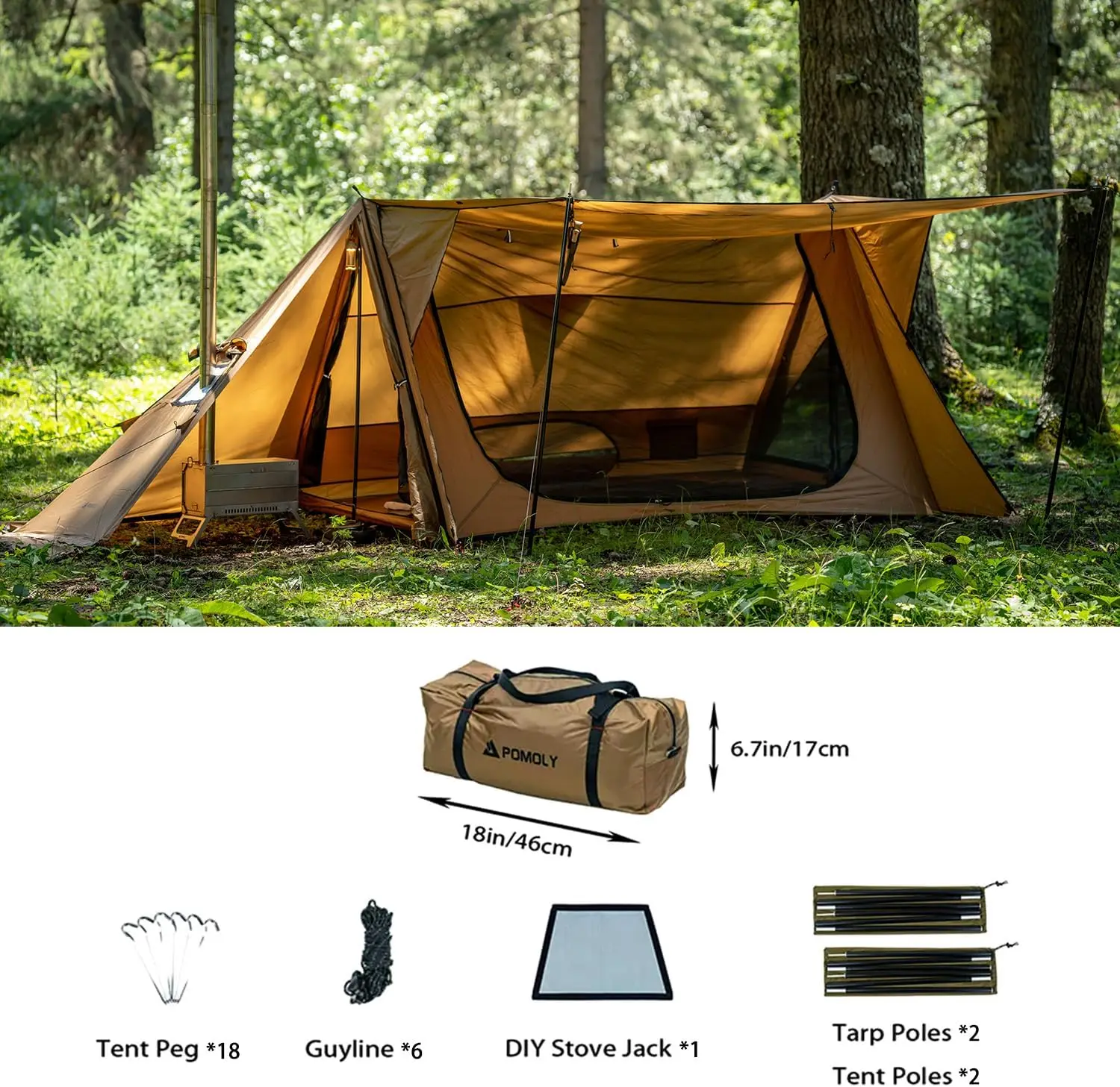 STOVEHUT 70 Hot Tent with Two Tarp Poles and Two Tent Poles 3.0