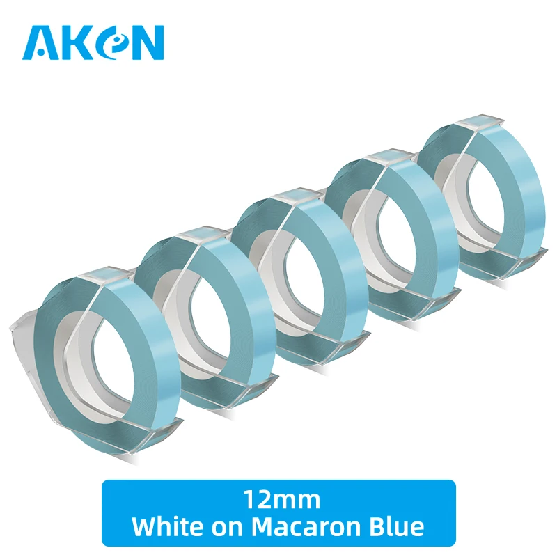 

New 5pk White on Macaron Blue color matching Compatible for Dymo Label Printer 9mm Label Ribbons 3D Embossing Self-Adhesive Tape