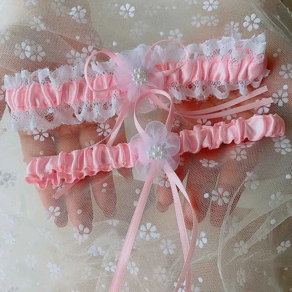 New Wedding Garter Bridal Shower Bride Pink  Lace Sexy Women Leg Garter  Ring Thigh Garter  Cosplay Lolita Girl Stocking