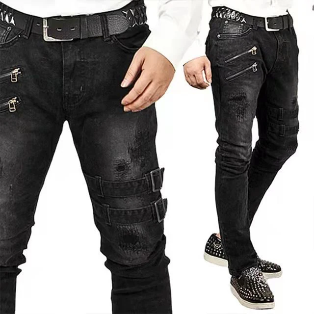 Calças Jeans Masculinas Slim Fit Biker com Zippers Decorativos: O Estilo Hip Hop Arrojado 4 Calças Jeans Masculinas Slim Fit Biker com Zippers Decorativos da ZHANLINWU