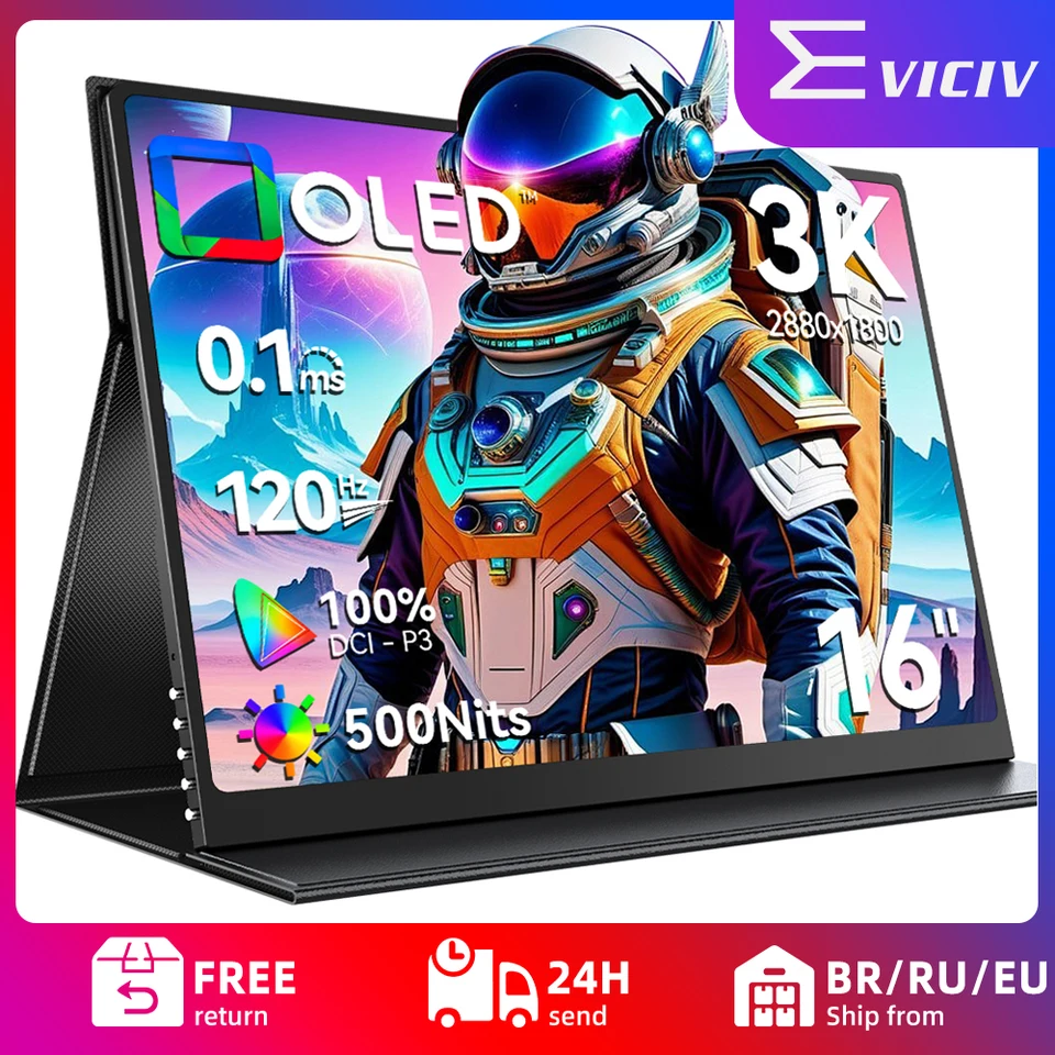 EVICIV 3K ポータブルモニター OLED 16インチ 120Hz 2880*1800 QHD 100