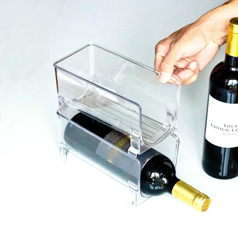 1Pack Refrigerator Organizer Kitchen Bottle Storage Rack Stackable Wine Holder Bottles Display Shelf Fridge 4