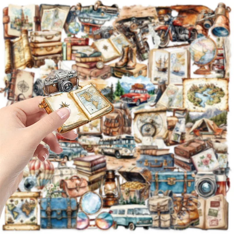 50PCS 빈티지 여행 애완 동물 스티커 미적 손 회계 투명 DIY 장식 Scrapbooking 편지지 용품 어린이위한