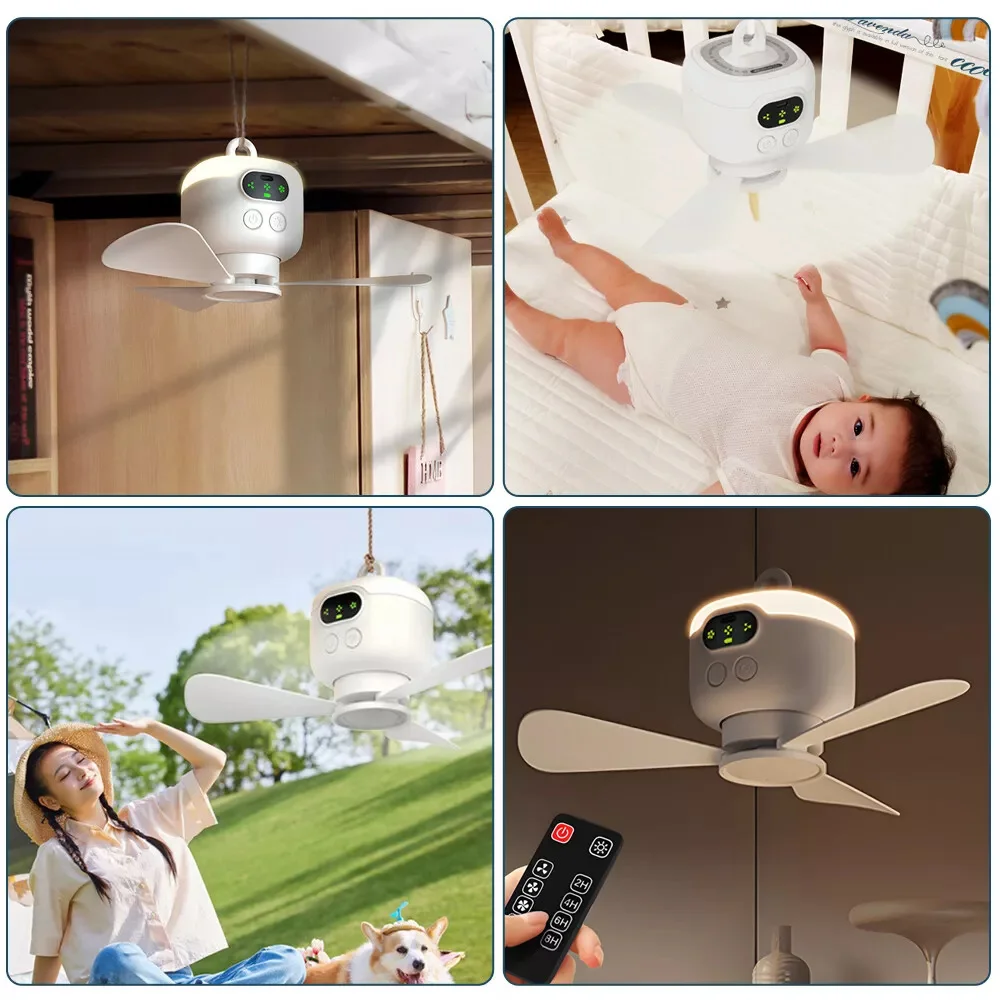 Camping Fan Silent 3-blade Ceiling Fan 8000mAh Hanging Fan for Camping Bed Outdoor Tents