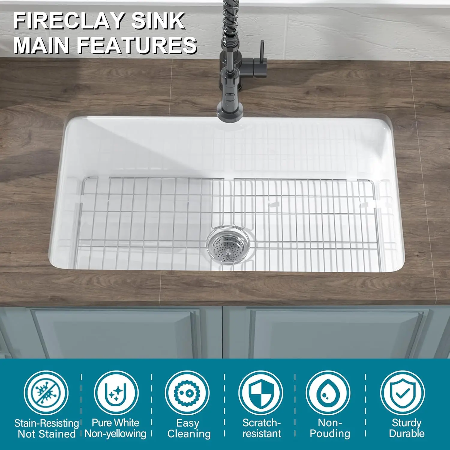 Undermount Kitchen Sink White 32 x 19 Inch,10" High White Kitchen Sink, Top Mount Sink Drop In Single Bowl, Dual Mount