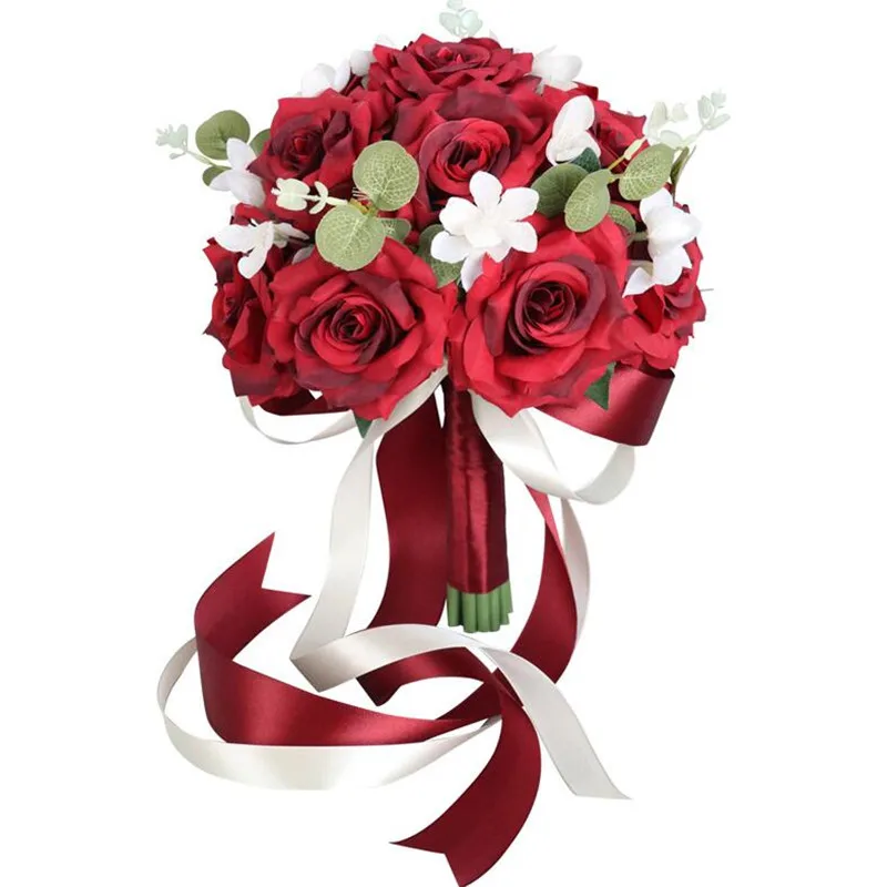 

Artificial Rose Flowers Wedding Romantic Bouquet Red Bride Bridal Bouquets Bridesmaid Bouquet Valentine's Day Confession Party