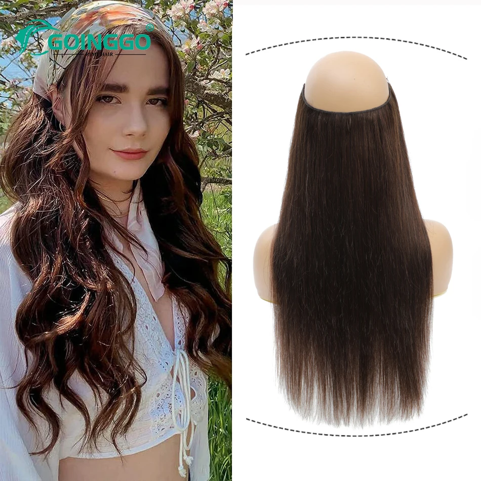 Hidden Wire Clip In Hair Highlight Brown Real Remy Halo Hair Extension Human Fish Line Extensions Human Sample